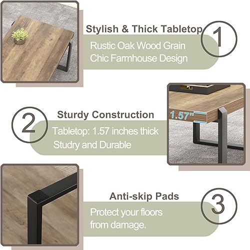 Miniatura 69 de FOLUBAN Mesa de centro rústica, moderna mesa central industrial de madera y metal para sala de estar, roble de 47 pulgadas Roble,Negro