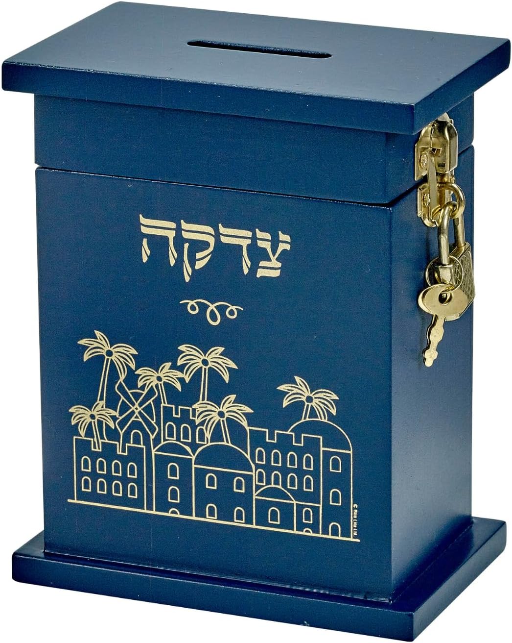 Rite Lite Blue Enameled Wood Tzedakah Box - For Kids and Adults Alike Shabbat Enameled Blue Wood Charity Box 5.50" h