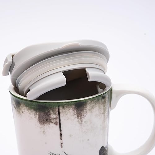 Miniatura 8 de Topadorn Taza de cerámica de Navidad taza de viaje de cerámica taza de café de agua de porcelana 17 onzas con caja de regalo y tapa Tritan para