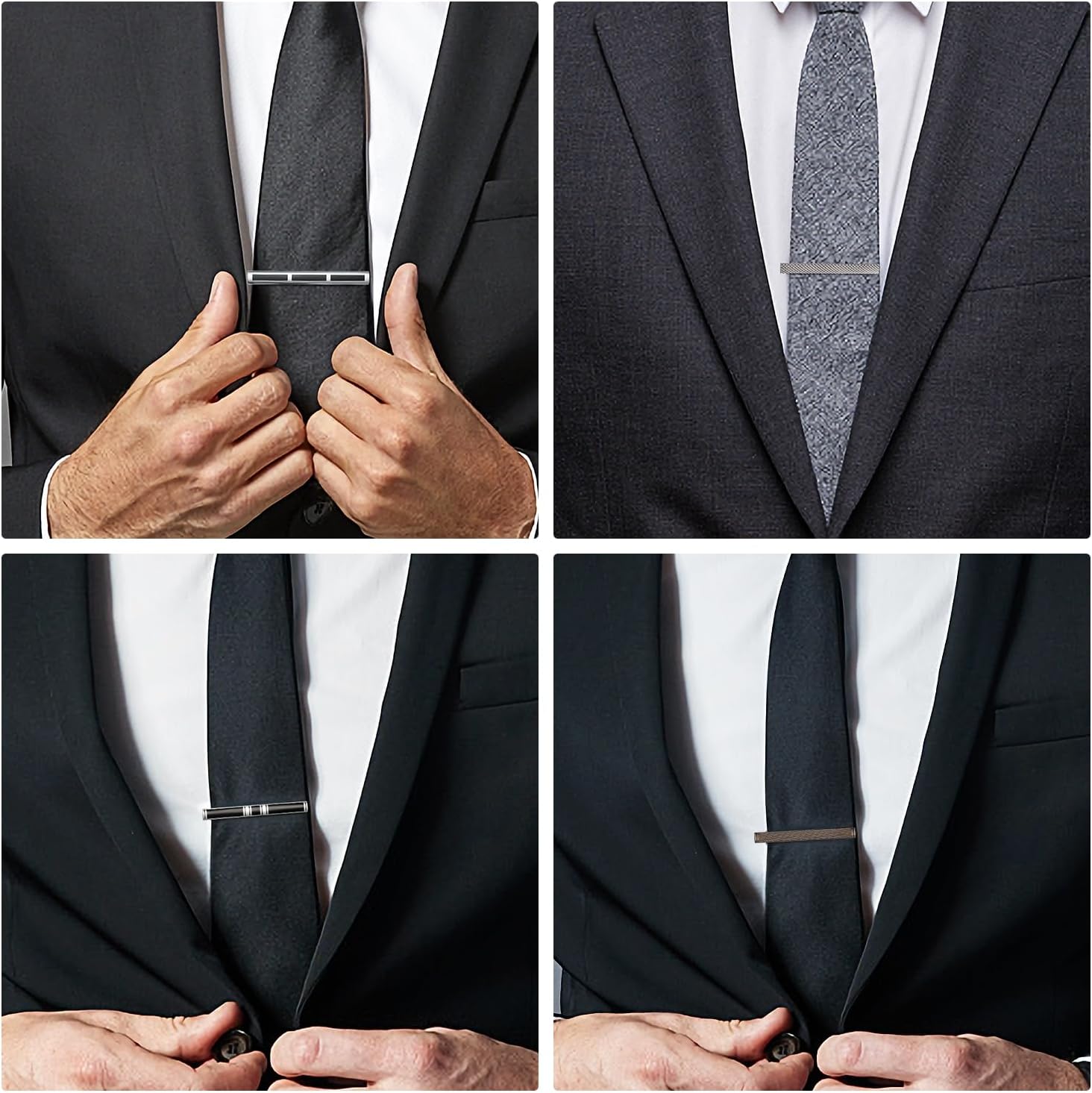 UJOY Classic Tie Clip Set 10 Pcs 2.36 Inch Tie Pins Silver Black Gold Business Shirt Necktie Pinch for Men