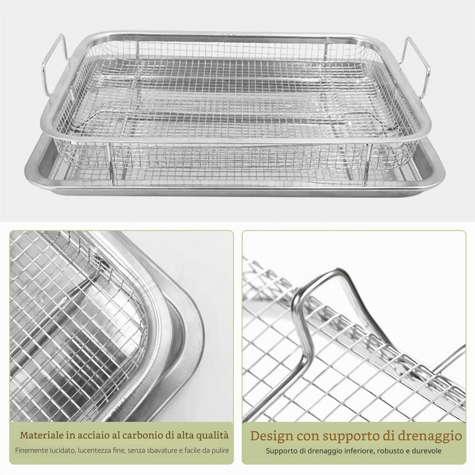 Teglia da forno con griglia di raffreddamento, 29 x 39 x 6 cm, in acciaio inox e griglia per torte, meno appiccicosa, per cuocere biscotti, grigliare e raffreddare, lavabile in lavastoviglie