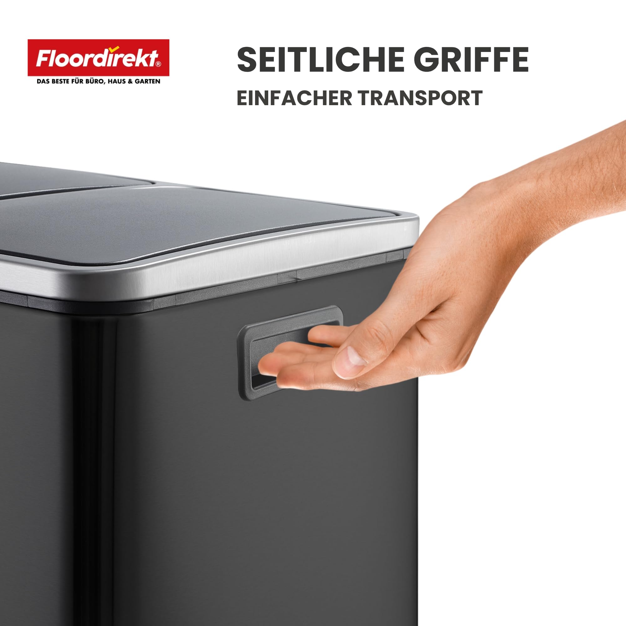 Floordirekt Mülleimer Küche 3×18L Schwarz | 3-Fach Mülltrennung, Treteimer Küche, Metall, Soft-Close, luftdicht, Kunststoff-Inneneimer, Klappdeckel – (Felix)