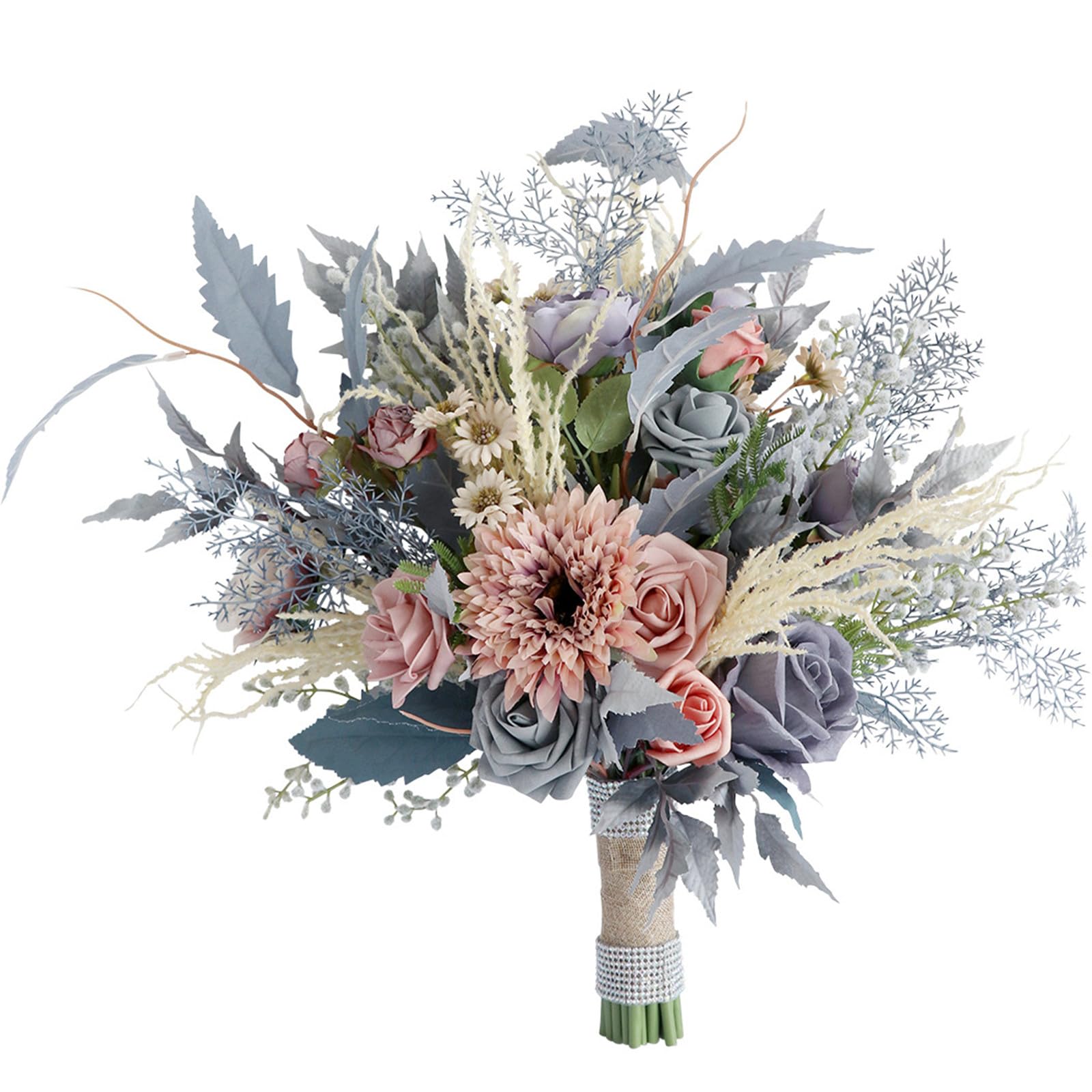 Fouriding Wedding Bride Bouquets Gray Pink,Artificial Hand Flowers Bridal Bouquet Bridesmaid for Ceremony Anniversary Party Bridal Shower Decoration Wedding Bouquets