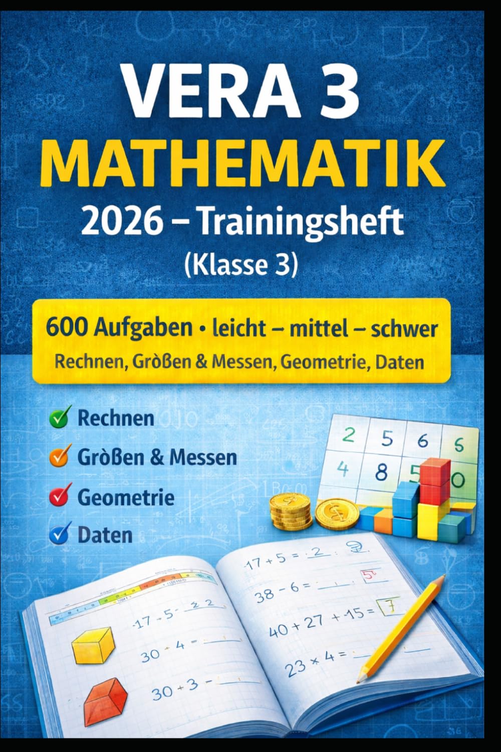 VERA 3 Mathematik 2026 – Trainingsheft (Klasse 3): 600 Aufgaben • leicht → mittel → schwer • Rechnen, Größen & Messen, Geometrie, Daten • mit Lösungen (VERA Mathematik – Trainingshefte)