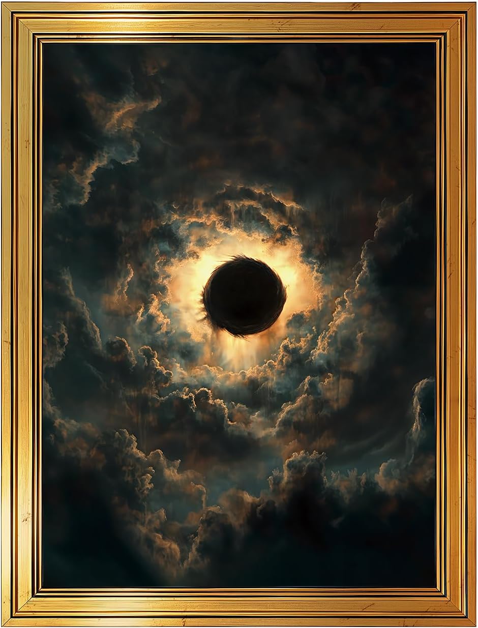 AIKETUO Gold Framed Retro Vintage Moody Wall Art for Bathroom, Moody Vintage Gold Frame Art Cloud Picture Wall Decor, Artwork for Antique Unique Aesthetic Living Room Bedroom Table Small L16"x W12"