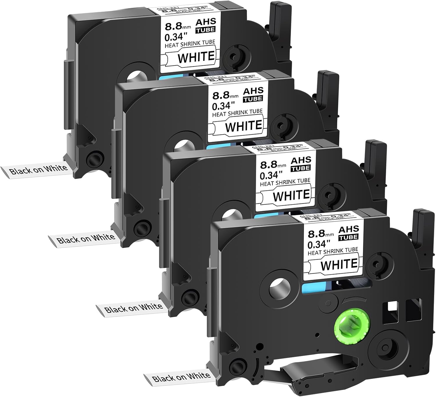 GREENCYCLE 4 Pack Compatible for Brother Ptouch HSe-241 HS2-241 HS-241 Heat Shrink Tube Label Tape 17.7mm 0.69 Inch 3/4" Black on White Compatible for PTD400 PTD450 PTD600 PT-H300 PT-E300