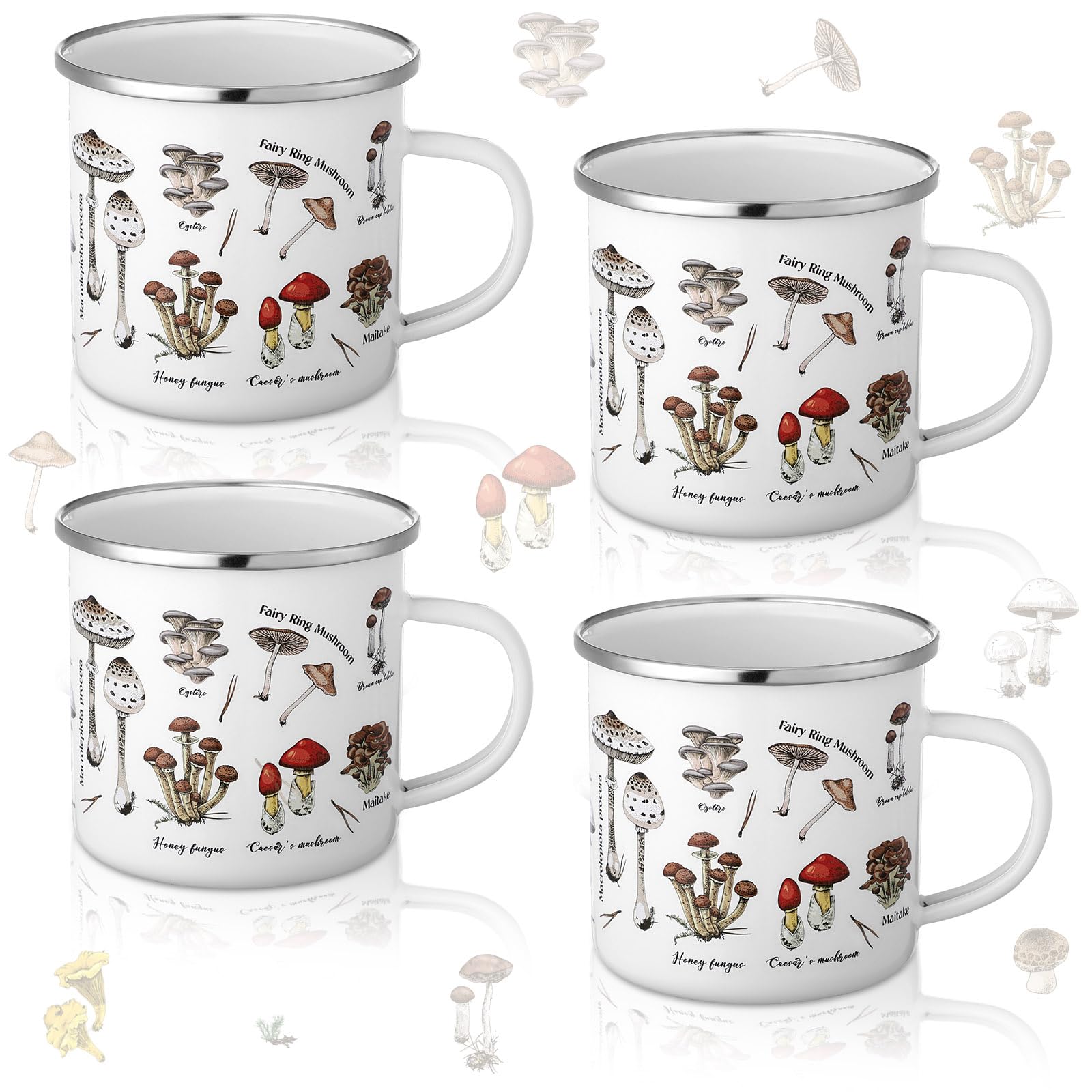 Shellwei4 Pcs Mushroom Enamel Mugs Vintage Mushroom Coffee Mug Set 12 Oz Metal Enamel Cups Travel Mugs Camping Coffee Mug Bulk Mushroom Enamel Mug Gifts Mushroom Decoration for Home Diner Christmas