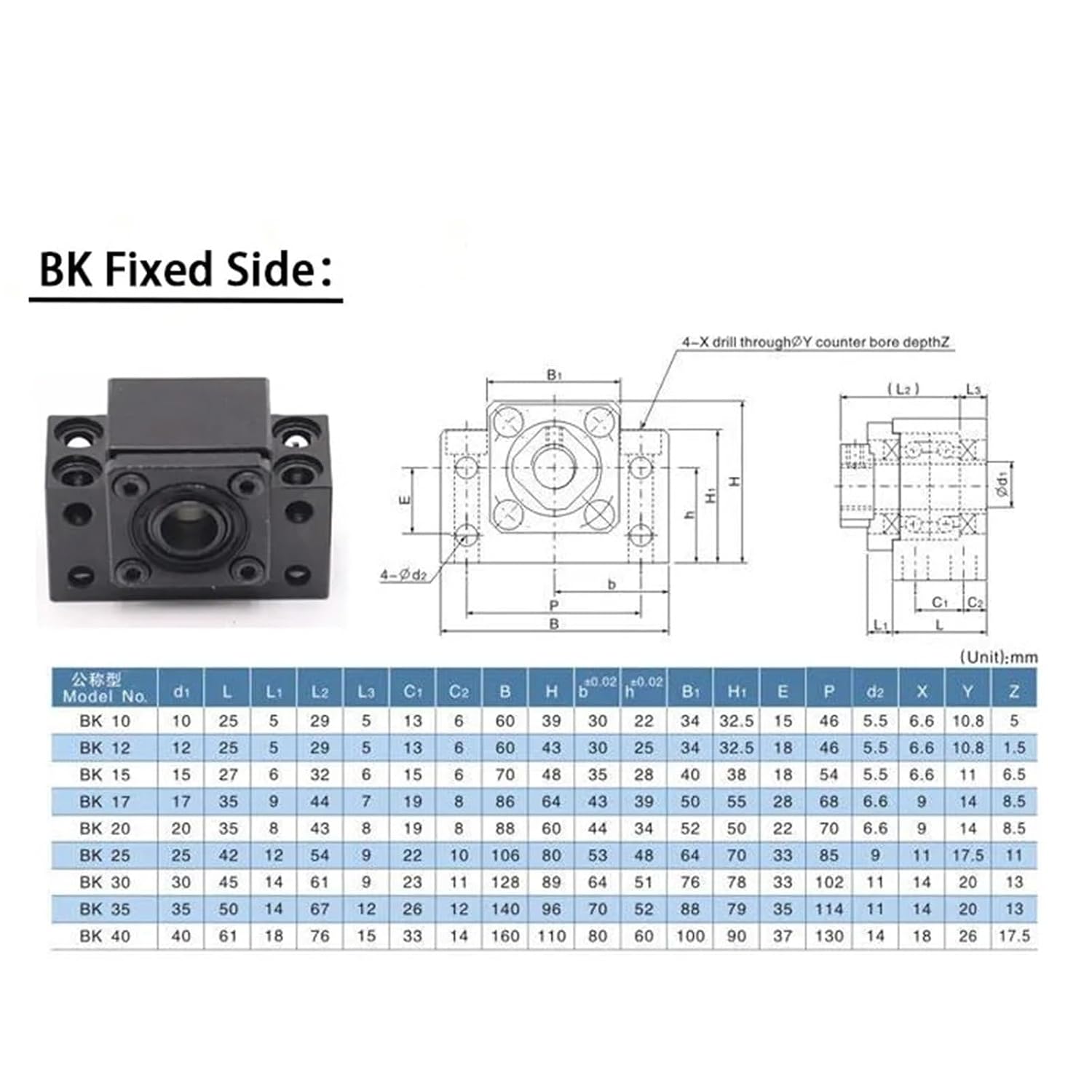 Linear Motion Ball Screw Machine Parts BK40 BF40 Ball Screw Fixed Side End Supports Sets for Parts