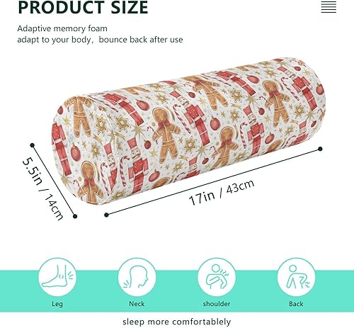 Miniatura 3 de Gingerbreadman Nutcracker Christmas Bolster Pillow Covers Bedding Essentials Round Neck Roll Pillow Small Round Pillow Insert Cylinder