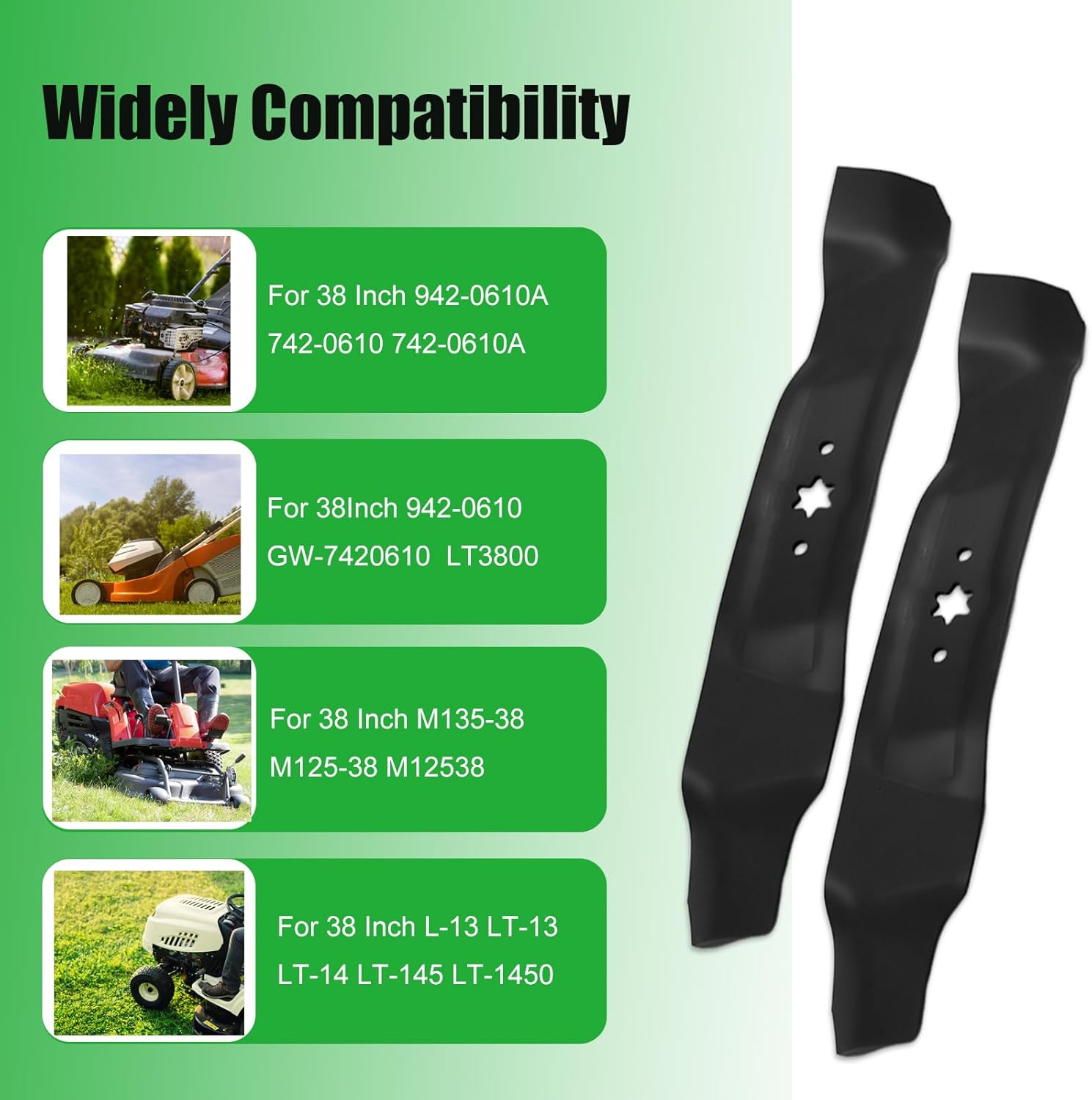 942-0610A Mulching Blades for Bolens Cub Cadet Troy Bilt Huskee LT3800 MTD Murray 38 inch Deck Lawn Mower Replace for 742-0610 742-0610A 942-0610 (2 Pack)