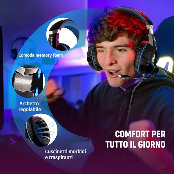 Gaming Headset Stereo Surround Sound Gaming Headphones with Breathing RGB Light & Adjustable Mic for PS4 PS5 PC Xbox One Laptop Mac - 5