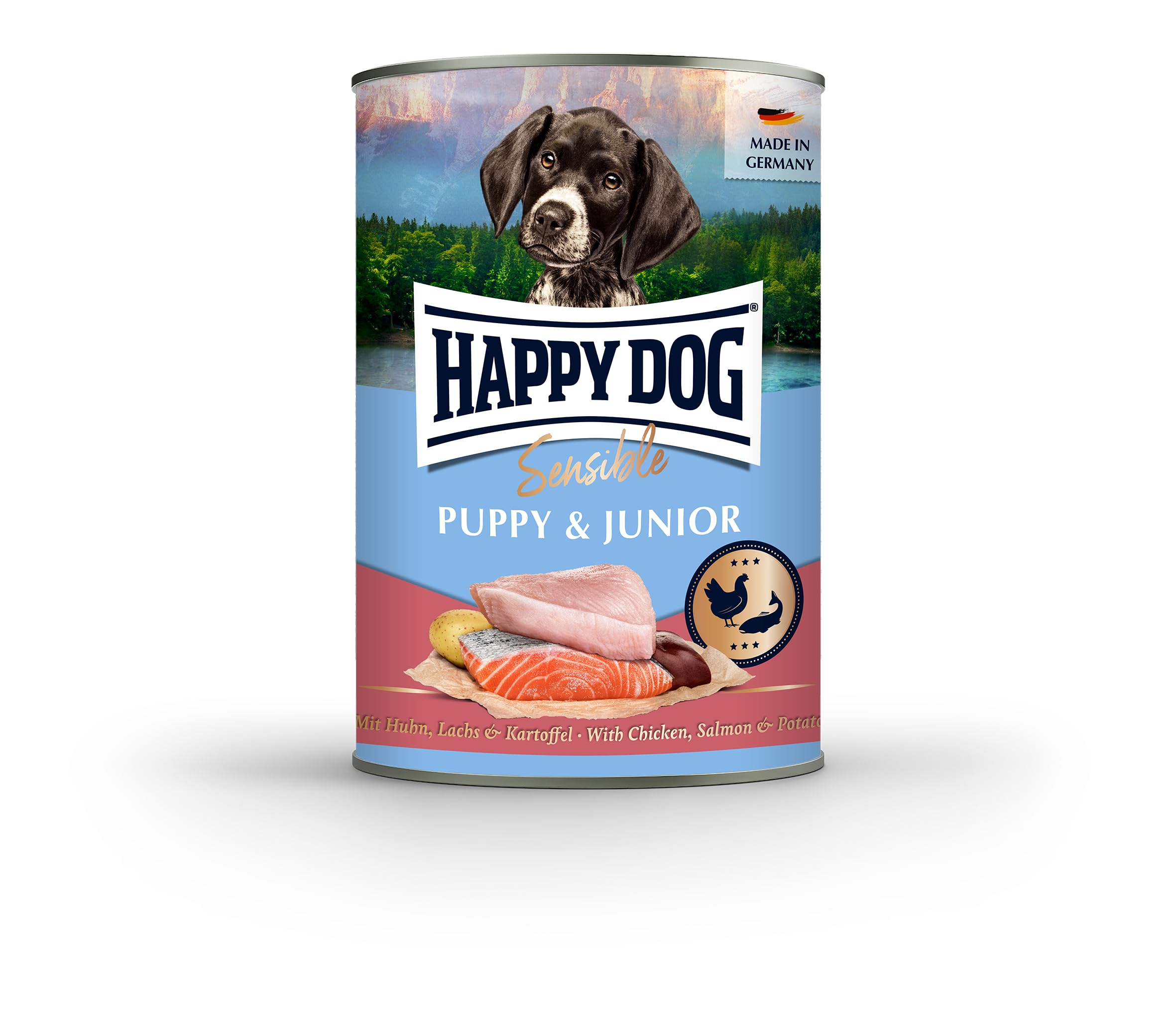 Happy Dog Sensible Puppy puszka kurczaka, łososia i ziemniaków, 400 g
