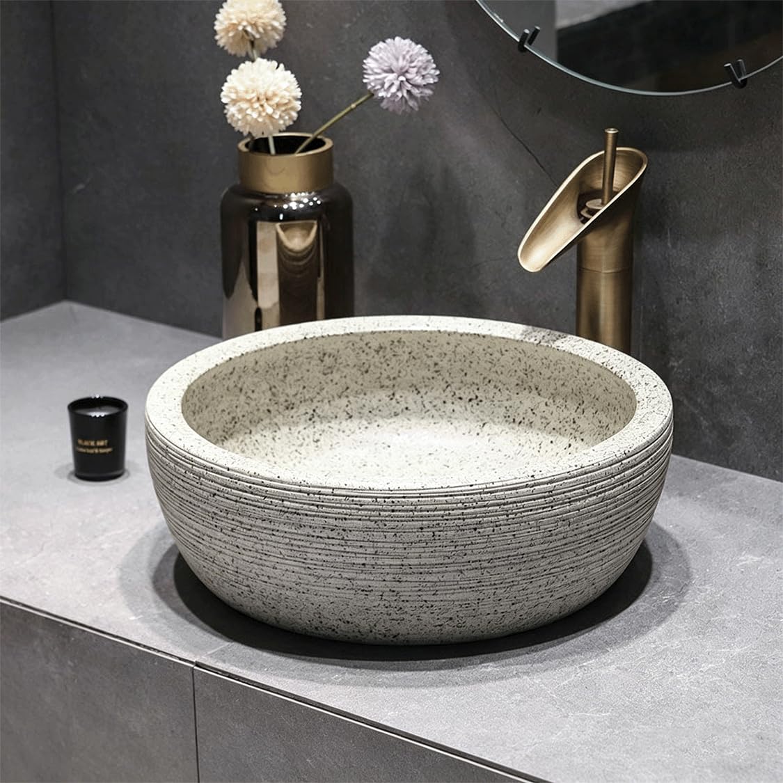 QjxSXLFSX Bathroom Vessel Sink Above Counter Bowl Sinks, High-temperature firing creates a brushed texture, for Bathroom, Hotel, Toilet, RV.,F,42×42×15cm