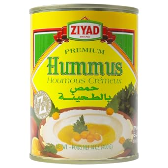 Ziyad Premium Vegan Hummus with Tahini - 14 oz - Authentic Middle Eastern Chickpea Dip - Ready-to-Eat Cans - No Additives, High-Protein, Creamy Texture - Great with Pita, Vegetables, Sandwiches