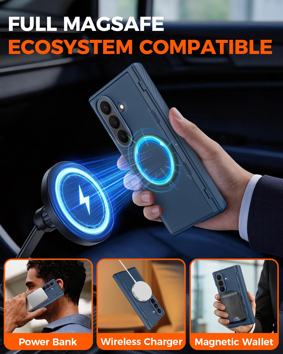 NINKI Funda con función atril para Samsung Galaxy Z Fold 8 Ultra compatible con Magsafe, funda protectora de pantalla con bisagra trasera transparente resistente para Samsung Z Fold 8 Ultra, funda con