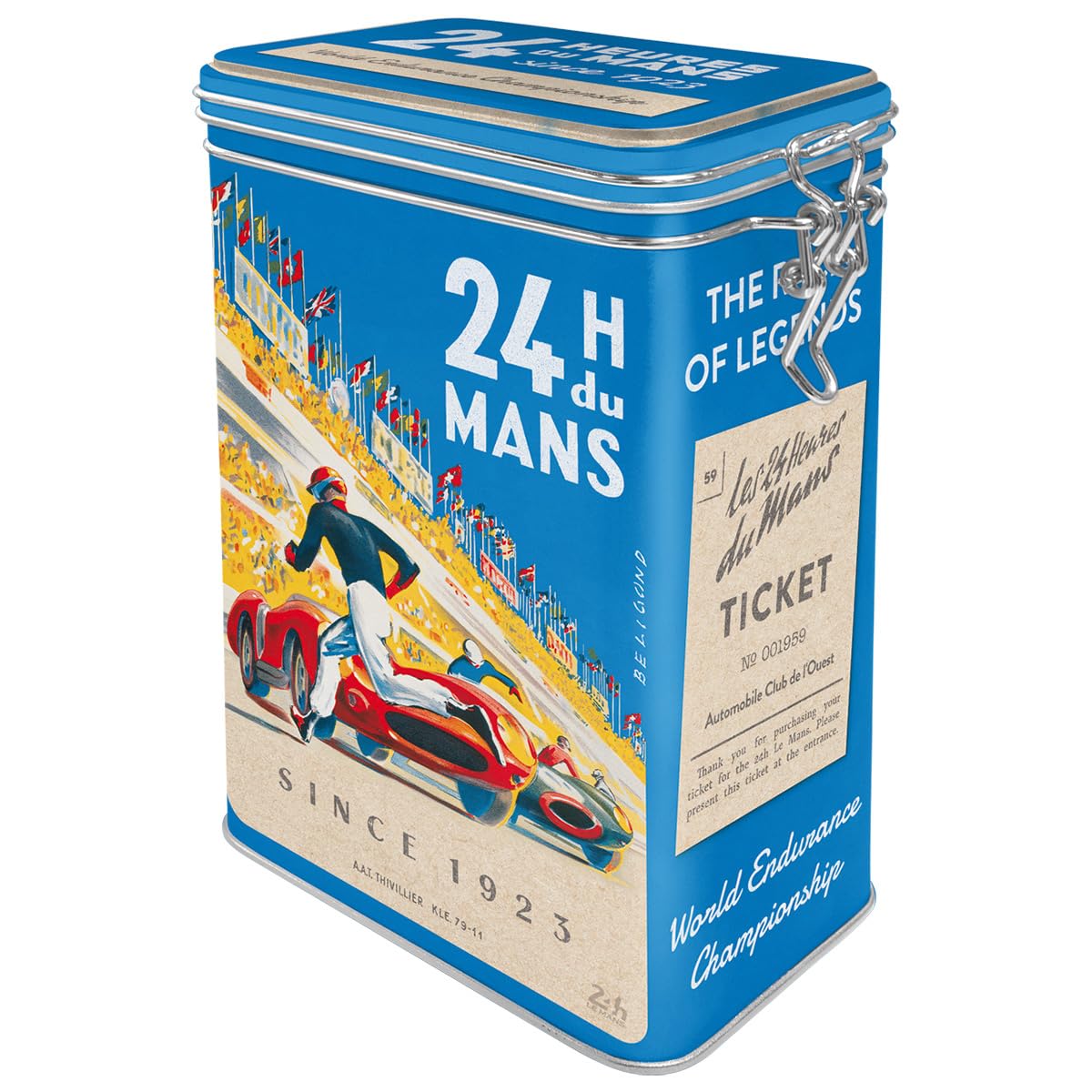 Nostalgic-Art Retro coffee box, 1.3 l, 24h Le Mans – Racing Poster Blue – Gift idea for motor fans, Official License Product (OLP), metal clip top tin, vintage design
