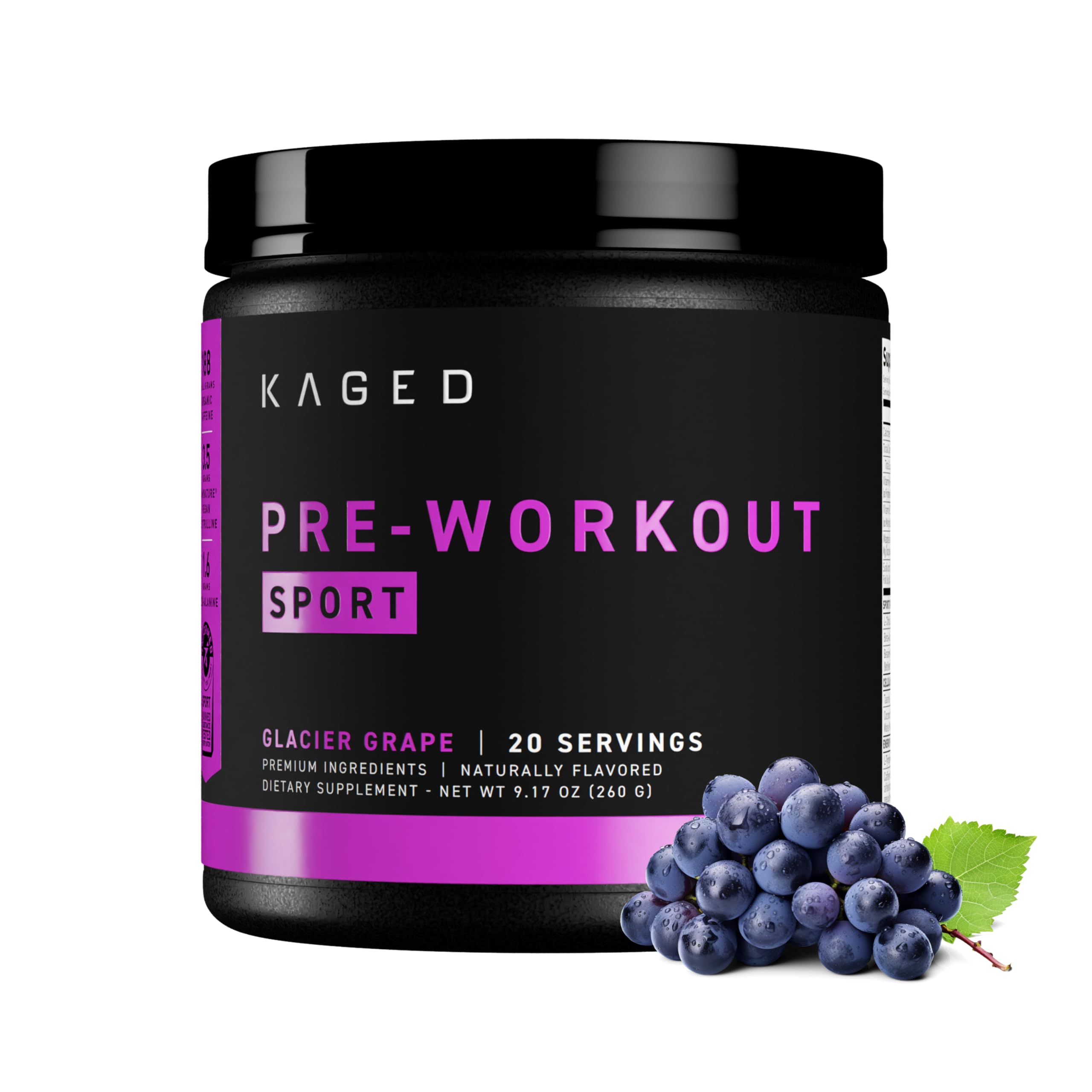 Kaged Muscle Pre Workout Powder (20 Servings, Glacier Grape, 9.31oz)
