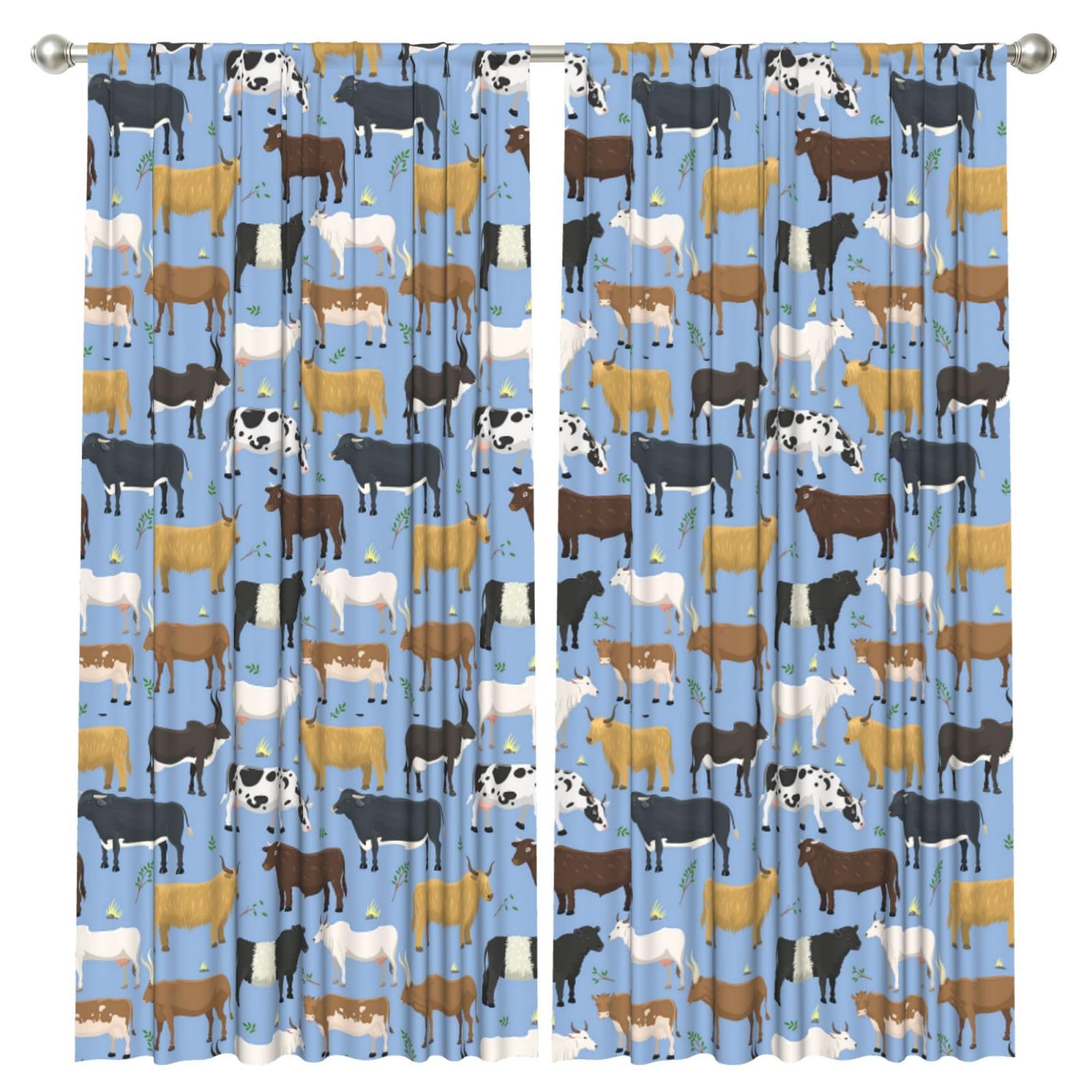 InOmak Set Of Bulls And Cows Farm Animal Cattle Mammal, 2 Panels Window Curtains 52 x 84 Inch Blackout Curtains for Living Room Bedroom