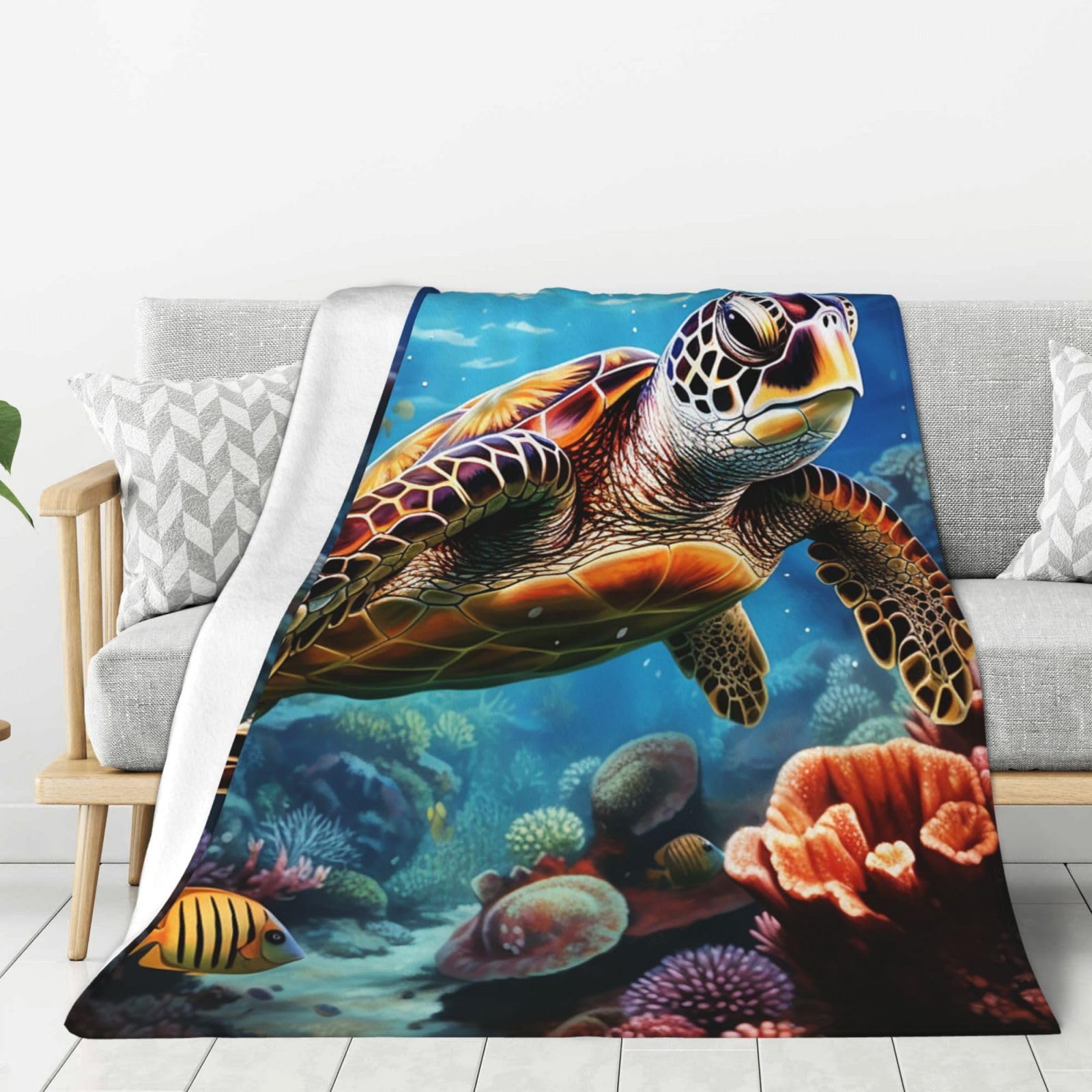 Sea Turtles Diamond Painting Throw Blanket Plush Flannel Fleece Blanket, Soft Lightweight Cozy Blankets 50"X40" for Bed Couch Sofa Travel