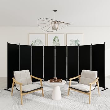 T&Jero 8-Panel Folding Room Divider, 6ft Tall Portable Privacy Screen Wall for Home and Office, Modern Freestanding Partition Separator for Bedroom, Studio, 173" Wide x 71" High, Black