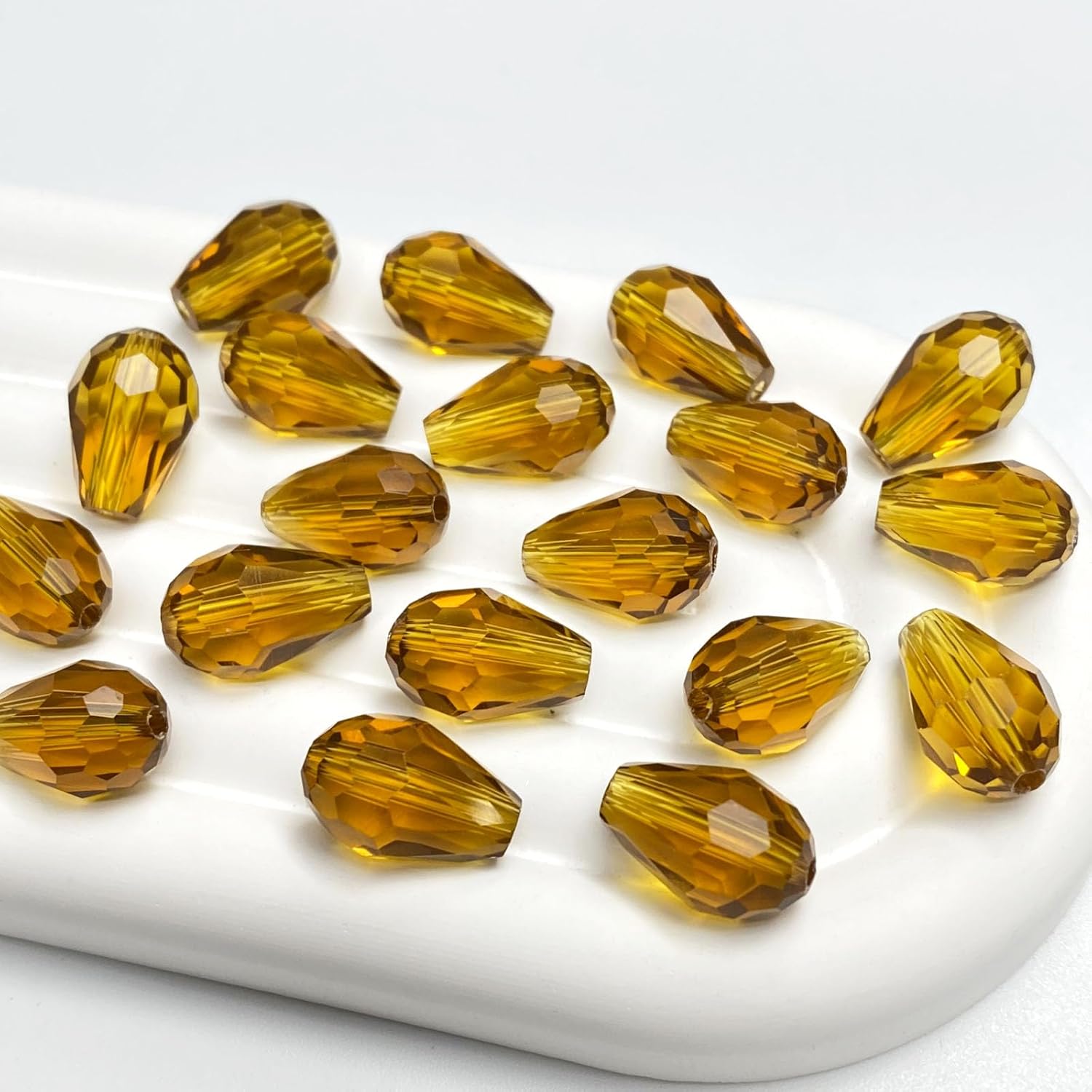 40 PCS 10x15mm Teardrop Crystal Glass Beads Faceted Shape Vertical Hole Loose Glass Beads DIY Handcrafte Bracelet Necklace Earring Jewelry Making(Amber)