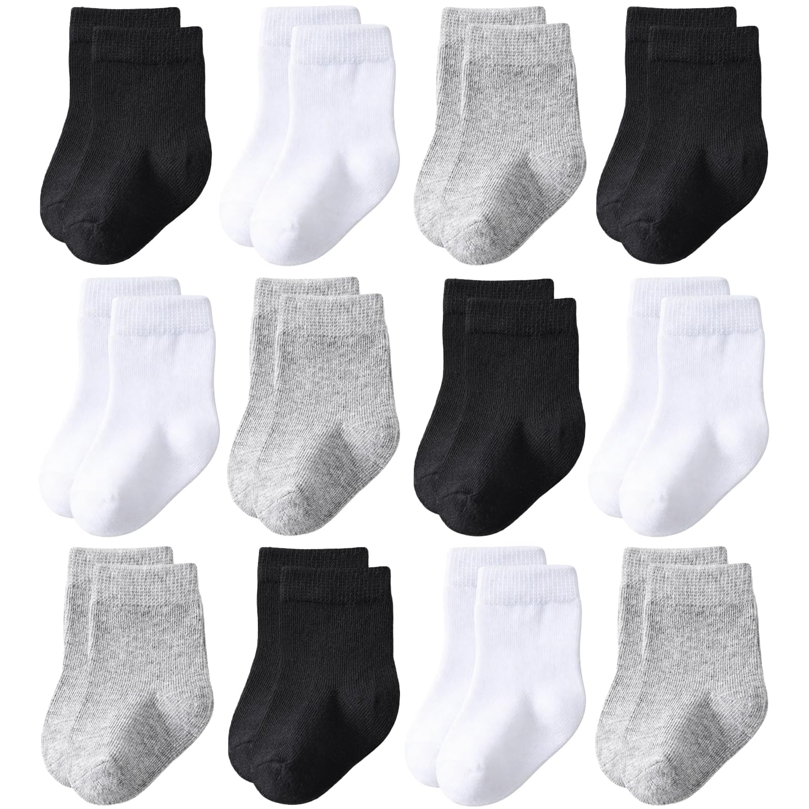 Baby Crew Socks 12-Pack Cotton Newborn Baby Boys Girls Socks 0-3T