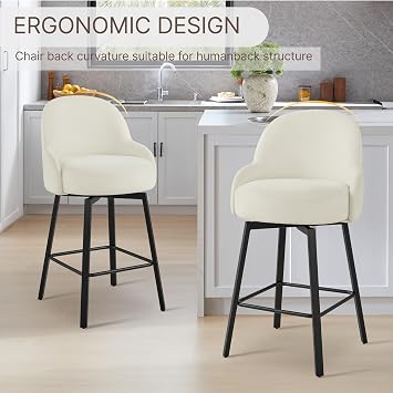 Counter Height Bar Stools Set of 2 with Back, 26''H Upholstered Swivel Barstools with Metal Leg, Modern Counter Stools for Kitchen Island, Home Bar, Pub,Beige