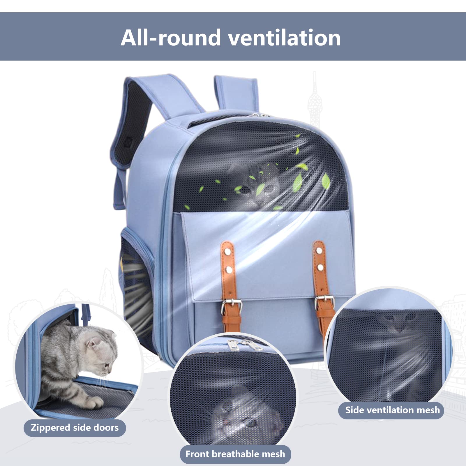 PETCUTE Zaino per Cani Gatti,Trasportino Zaino Porta Cane con Design Ventilato,Tappetino Rimovibile,Borsa Trasporto Morbido per Animali,Zaino Per Animali Domestici con Cintura di Sicurezza Interna