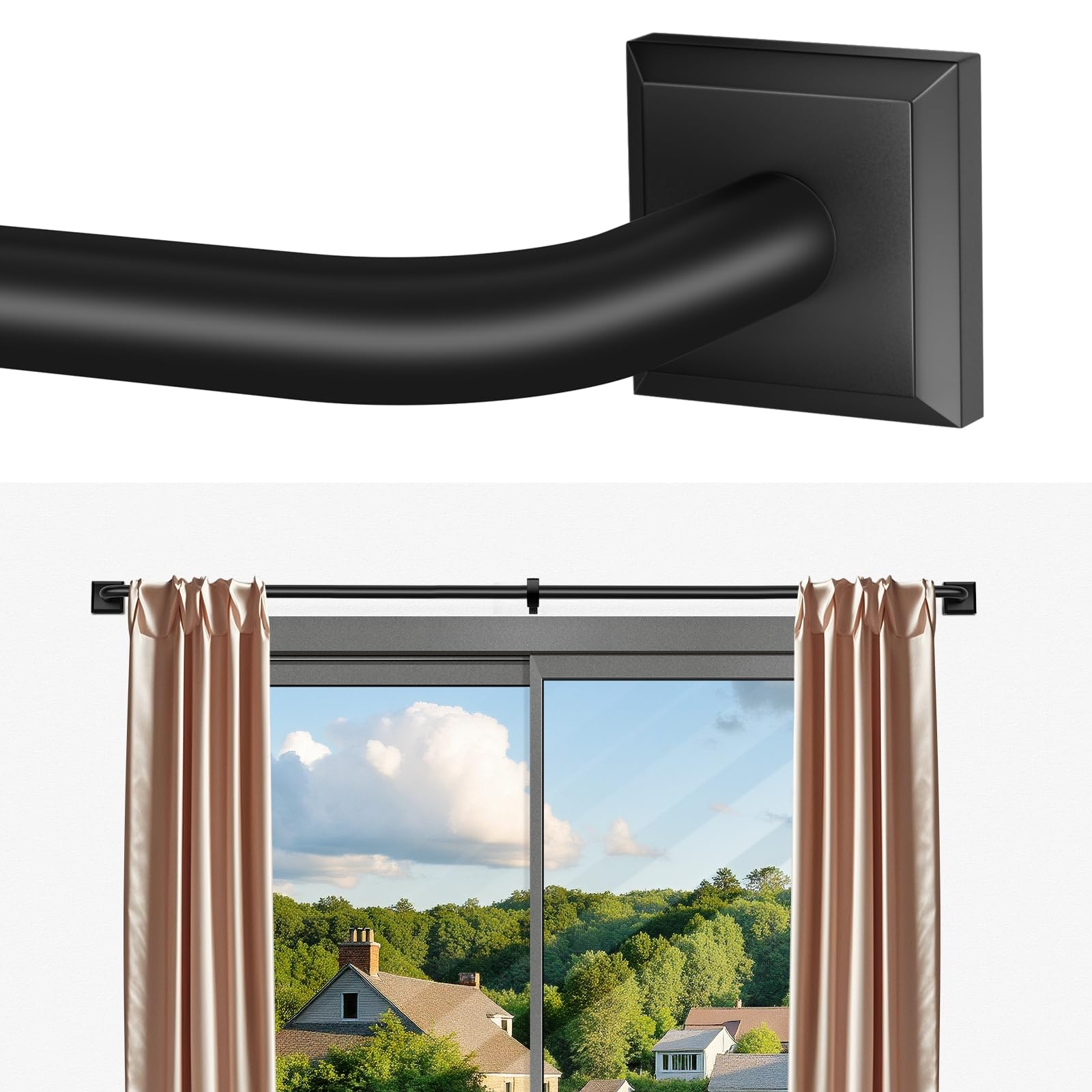Black Curtain Rods for Windows 66-120Inch(5.5-10ft) Heavy Duty French Return Rod, Wrap Around Blackout Curtain Rods, Long Adjustable Room Darkening