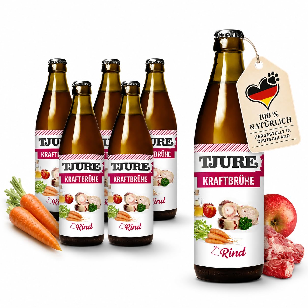 TJURE Kraftbrühe Rind 6 x 320ml Sparpack | Rinderkraftbrühe ohne Zusatzstoffe | Ungefiltert | Made in Germany