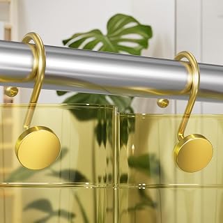 AmazerBath Gold Shower Curtain Hooks, Shower Curtain Rings Modern Decorative Shower Curtain Hooks Rust Proof Smooth Metal Shower Hooks for Shower Curtain Hangers Bathroom Shower Rod Hook, 12Pcs