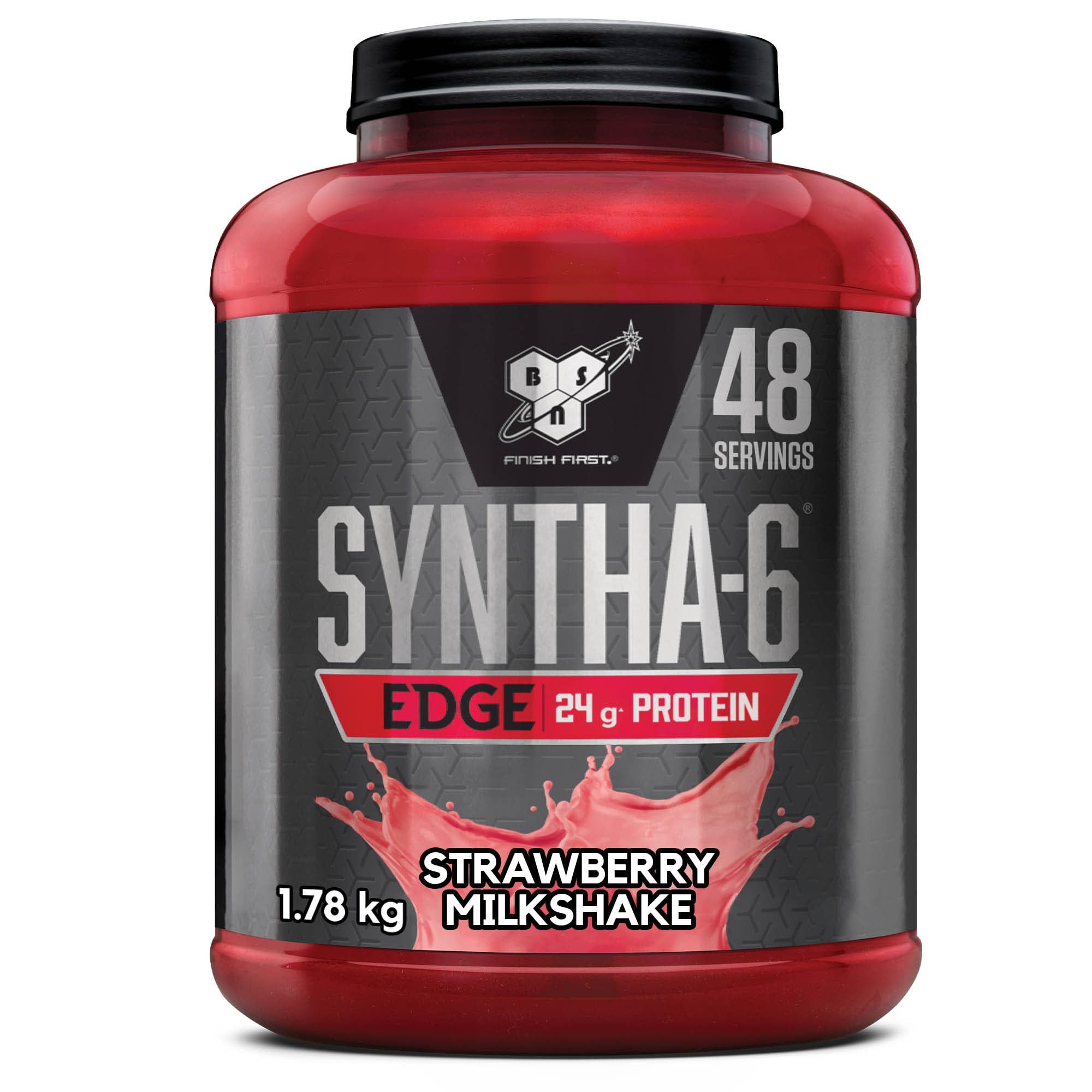 BSN Nutrition Protein Powder Syntha 6 Edge Low-Carb & Low-Sugar Whey Protein Shake mit Whey Protein Isolat und BCAAs, Muscle Gain Supplement mit Erdbeeren-Milkshake-Geschmack, 48 Portionen, 1,87 kg