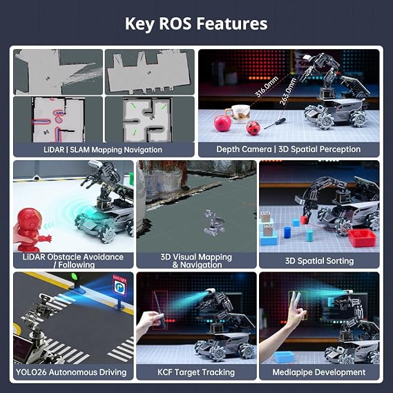 HIWONDER ROS2 Robot Car with OpenClaw Gemini ChatGPT Large AI Models 3D Vision SLAM Mapping 6DOF Robotic Arm Voice Control Programming Learning Robot Kit, ROSOrin Pro Advanced Kit Without Controller