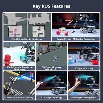 HIWONDER ROS2 Robot Car with OpenClaw Gemini ChatGPT Large AI Models 3D Vision SLAM Mapping 6DOF Robotic Arm Voice Control Programming Learning Robot Kit, ROSOrin Pro Advanced Kit Without Controller