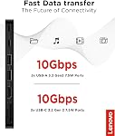Lenovo USB-C Dock de voyage mince, 8 Ports, jusqu'à 65W PD Passer à travers, intégré USB-C Câble, 4K Support d'affichage, noir