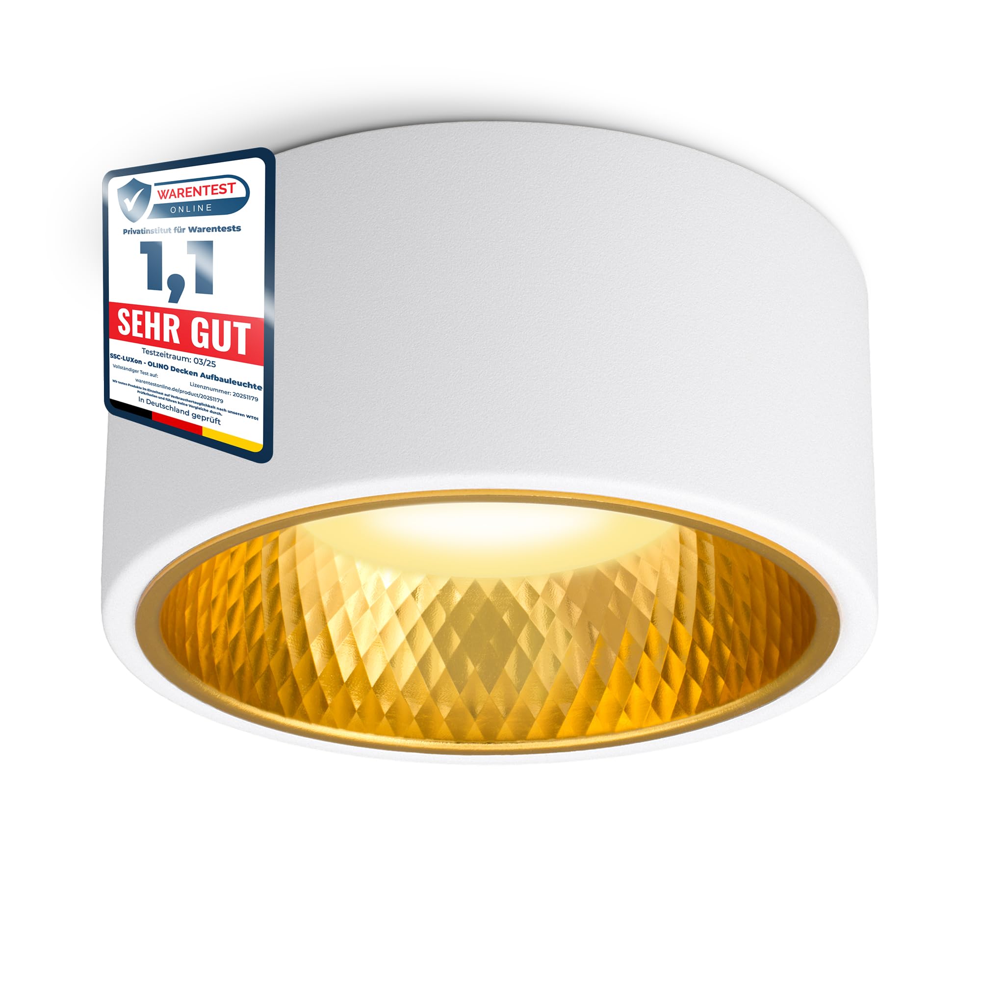 SSC-LUXon 4 Stück OLINO Deckenlampe weiß rund wechselbare Front gold + silber - Aufbaustrahler warmweiß mit LED Lampe GX53 230V