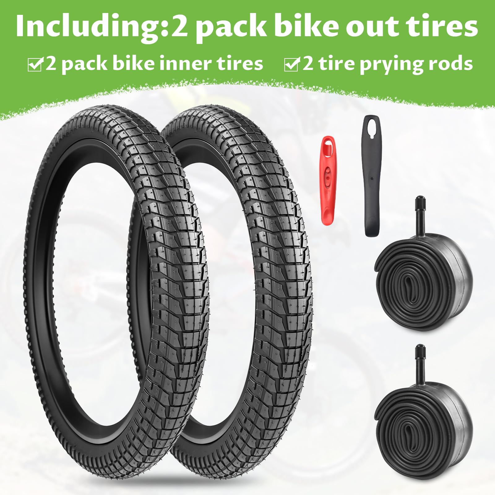 Juego de 2 neumáticos de bicicleta plegables de 20 pulgadas, 20 x 1,95/2,1/2,25 cm, con 2 cámaras de aire 50/53/57-406 para bicicleta Kidsbike/MTB/BMX