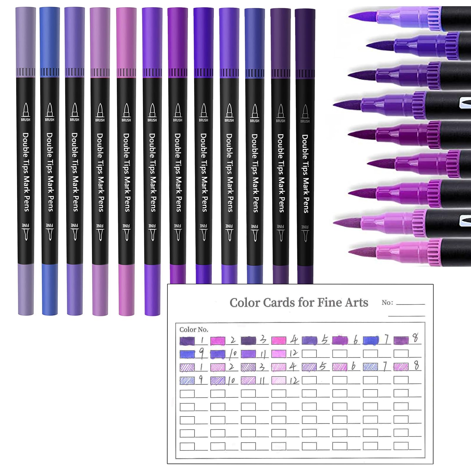 ZZWUAPT Purple Double Tip Brush Pens Art Markers,12 Colored Artist Fine Brush Pen Coloring Markers for Adult Drawing Art Craft Kit