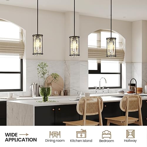 Miniatura 2 de HOSSEE Lámparas colgantes, iluminación de isla de cocina de 1 luz, moderna lámpara colgante de cristal, mini candelabros de cristal para comedor,