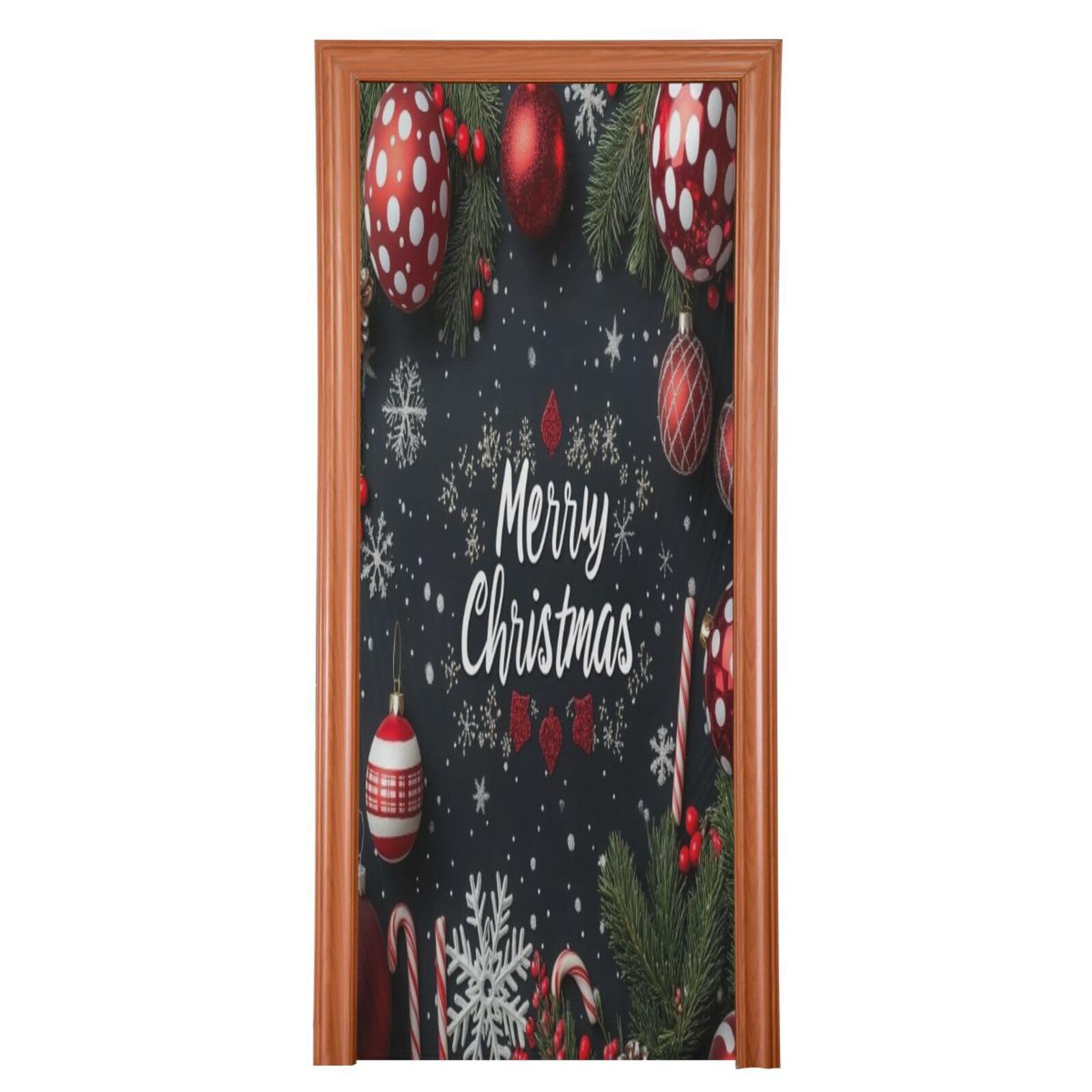 J JOYSAY Black Merry Christmas Ornaments Door Decorations Door Cover Xmas Front Door Decor Christmas Door Decorations for Outdoor,32x79 in