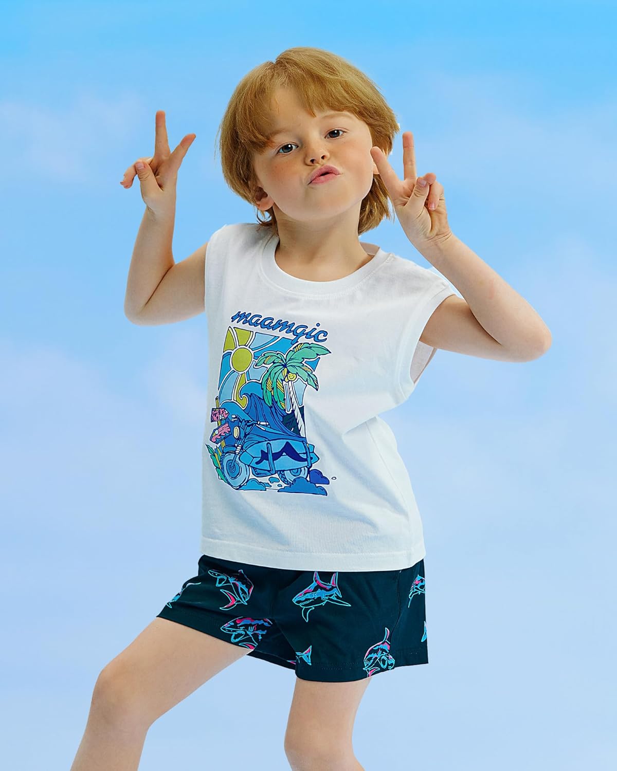 maamgic Boys Swim Trunks with Compression Liner Quick Dry Swim Shorts Anti-Chafe Boy Bathing Suit - Image 2