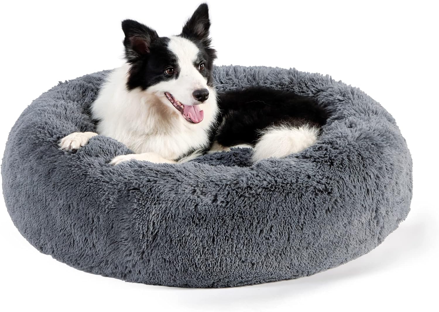 ROHKAO Calming Dog & Cat Bed, Anti-Anxiety Donut Cuddler Warming Cozy Soft Round Bed, Faux Fur Plush Cushion bed for Small Medium Large Dogs and Cats (Dark Grey, Medium 80 x 80CM)