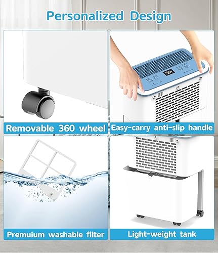 Miniatura 5 de FRESHDEW Deshumidificador, deshumidificadores de 30 pintas para el hogar, deshumidificadores de 1500 pies cuadrados con manguera de drenaje, tanque