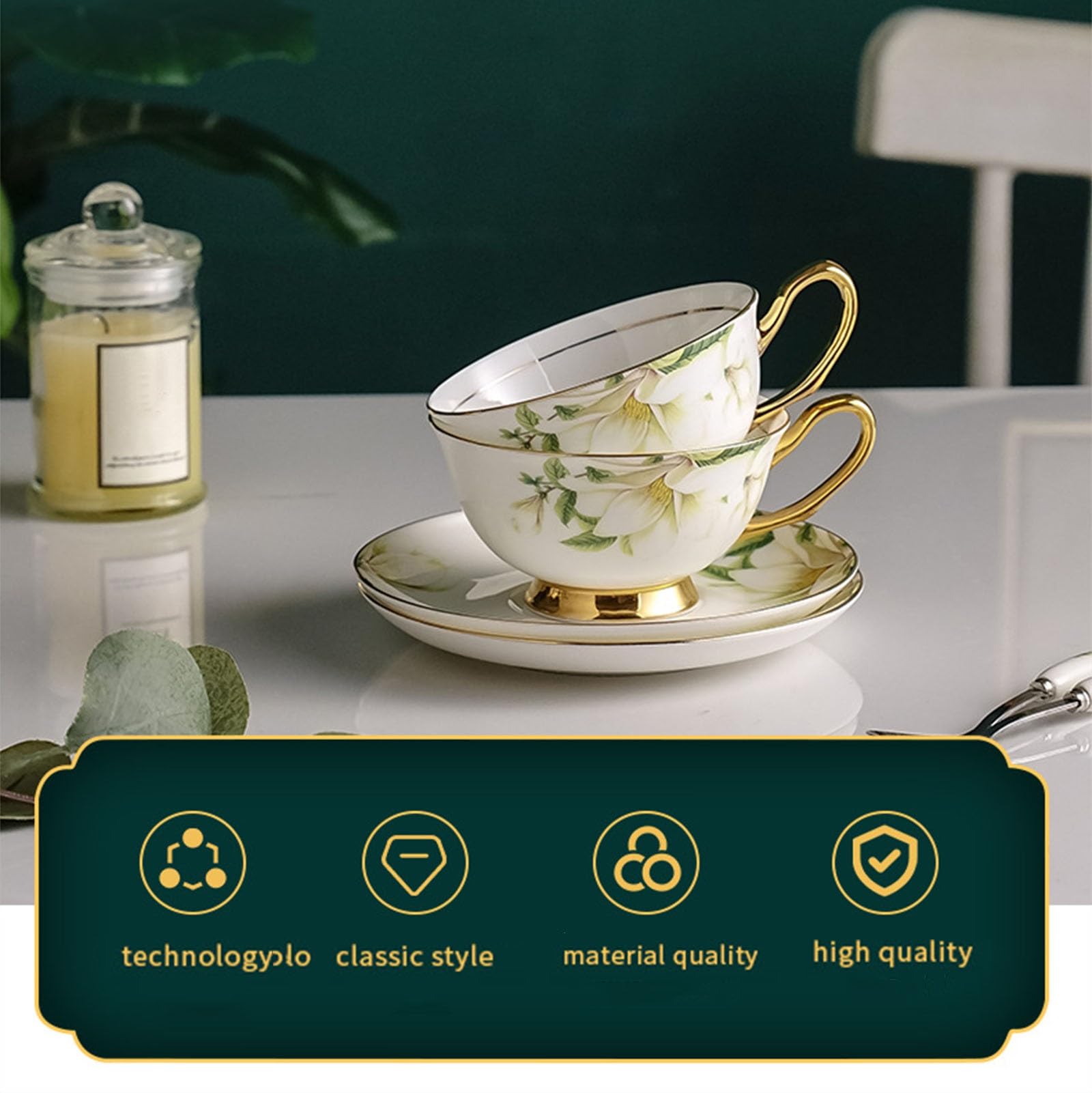 Brytyjski porcelanowy zestaw do herbaty w stylu vintage, kwiatowy ceramiczny zestaw do kawy, filiżanki i spodek dla 6 osób, retro filiżanki do kawy ze spodkiem i łyżeczką do kawy, na