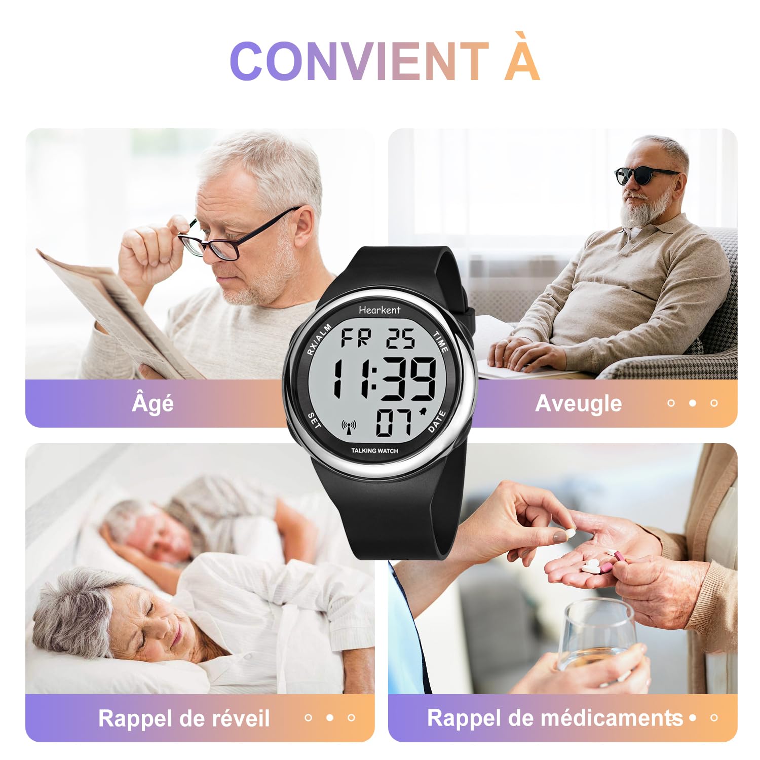 Hearkent Orologio parlante per non vedenti e anziani, orologio vocale francese per ciechi con grande schermo LCD