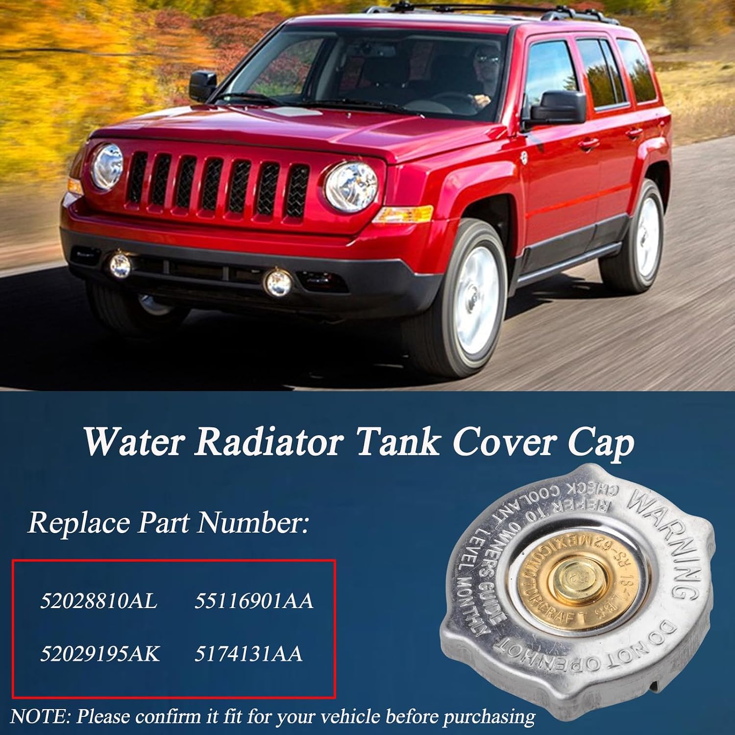 Radiator Cap Compatible with 1993-2007 Chrysler Dodge Jeep Wrangler Replace#:52028810AL 55116901AA