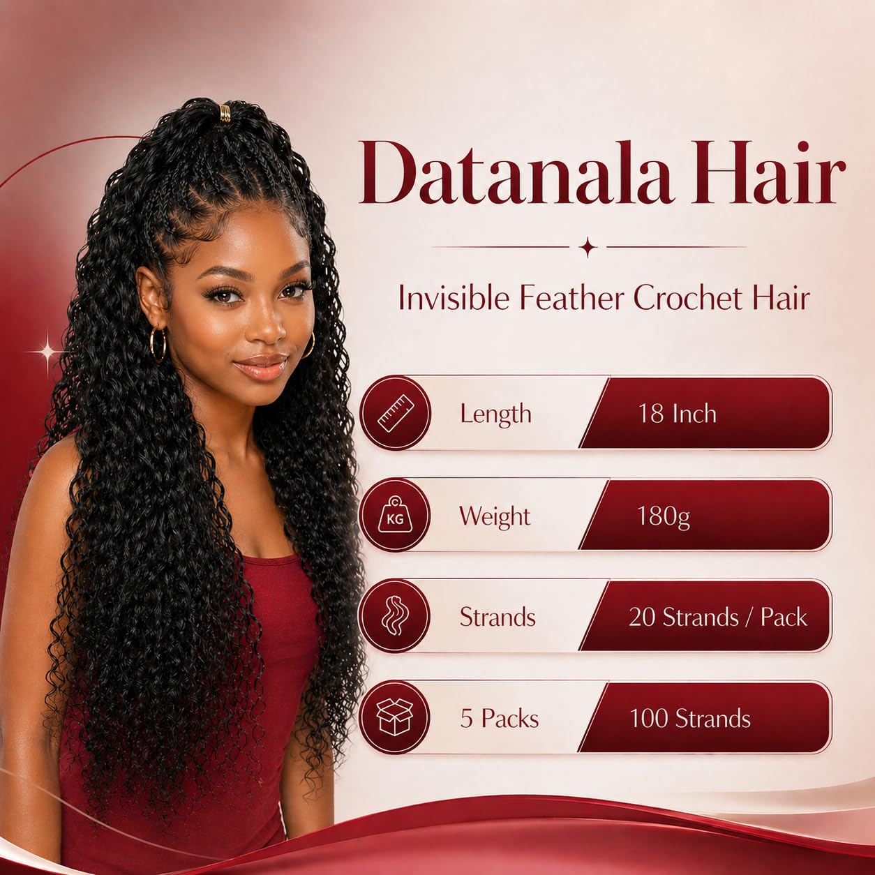 Datanala Feather Crochet Hair Extension 18 Inch 1B Miracle Knots Feather Crochet Hair Extensions for Black Women 100 Strands 180g Pre-Separated Invisible Deep Wave
