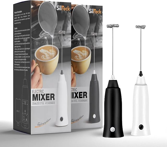 Milk Frother Silreck Handheld Milk Frother I Electric Milk Frother for Coffee Latte Cappuccino I Automatic Drink Milkshake Mixer and Egg Beater (Black)