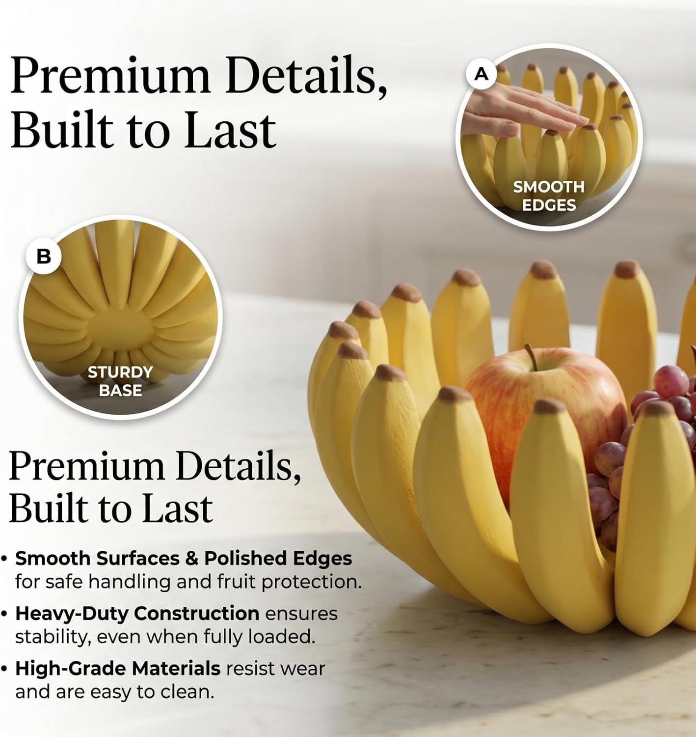 5.9 Inch Banana Holder Fruit Bowl - Large Decorative Bowl, Keys Bowl - Yellow