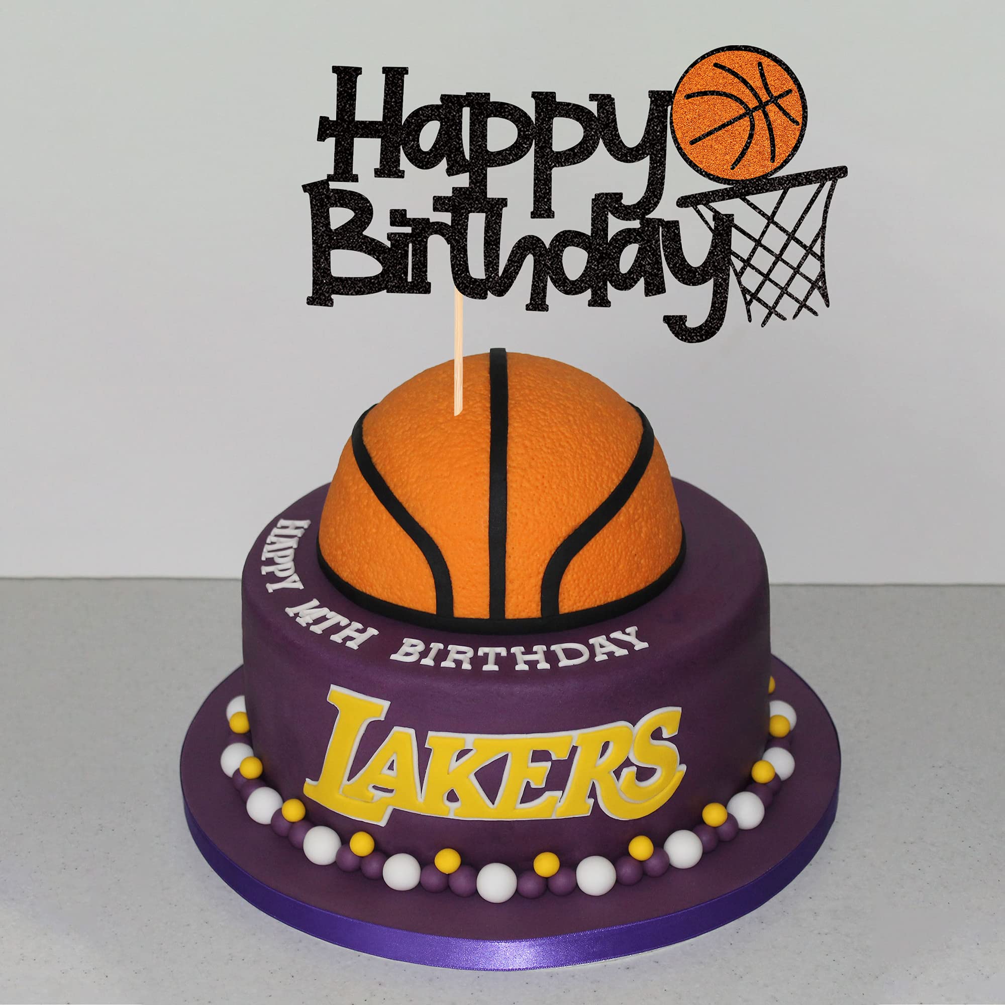 11-teiliges Basketball Geburtstags-Decor – Schwarze Glitzer-Kuchen-Topper Für Jungen, Männer & Sport-Partys